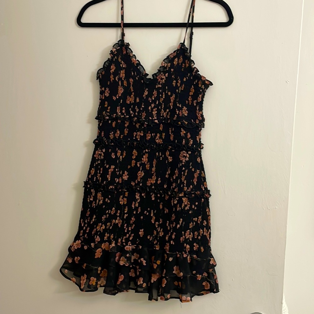 Oliveceous black floral tight mini dress. Size s